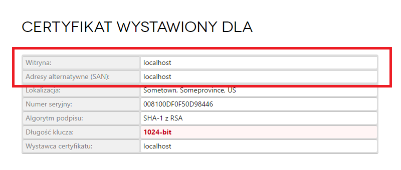 Certyfikaty SSL bez localhost’ów i adresów IP